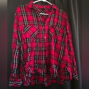 Red and Black Plaid Button-Up Shirt Size MEDIUM